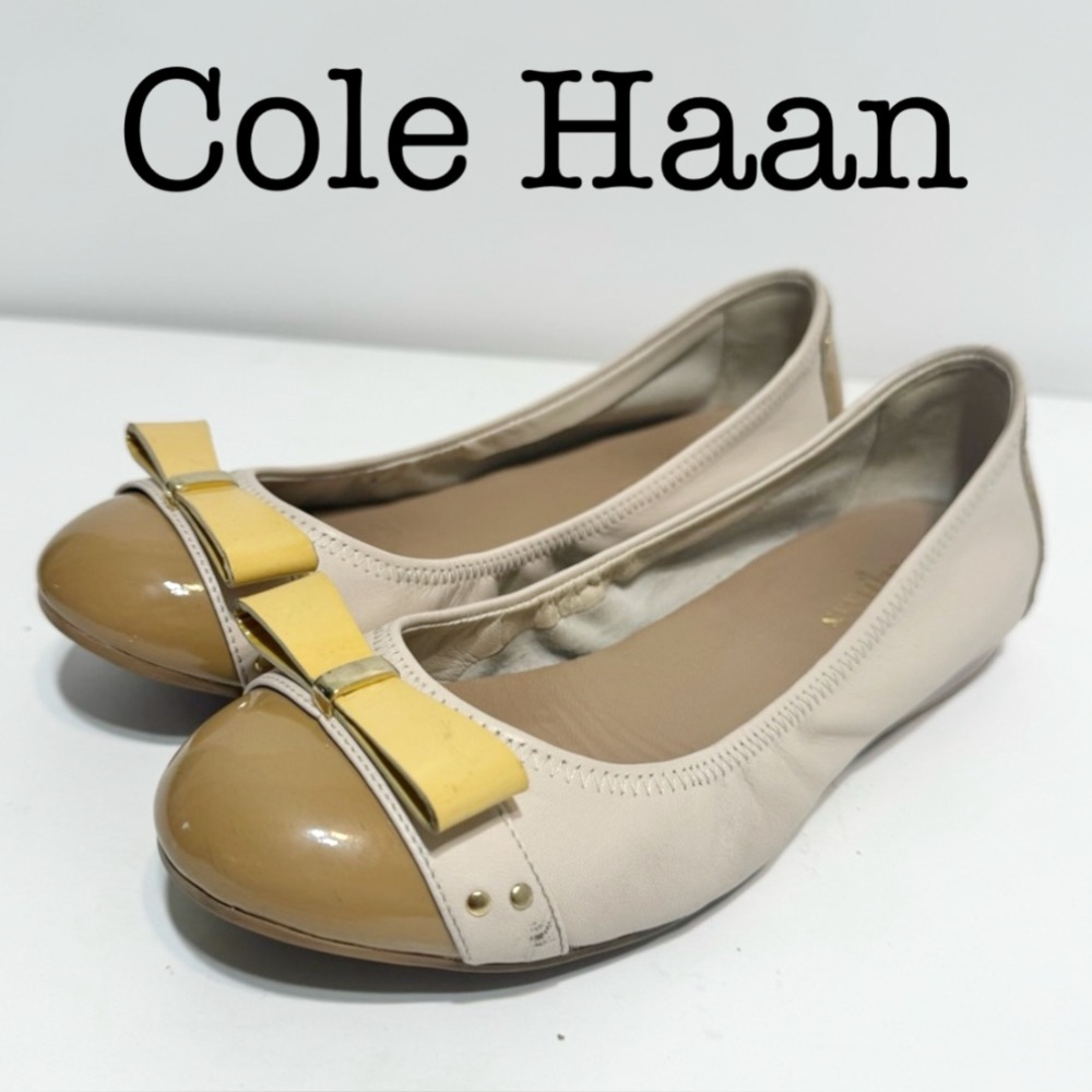 Cole Haan Cap Toe Bow Cream Leather Flats Size 5 1/2